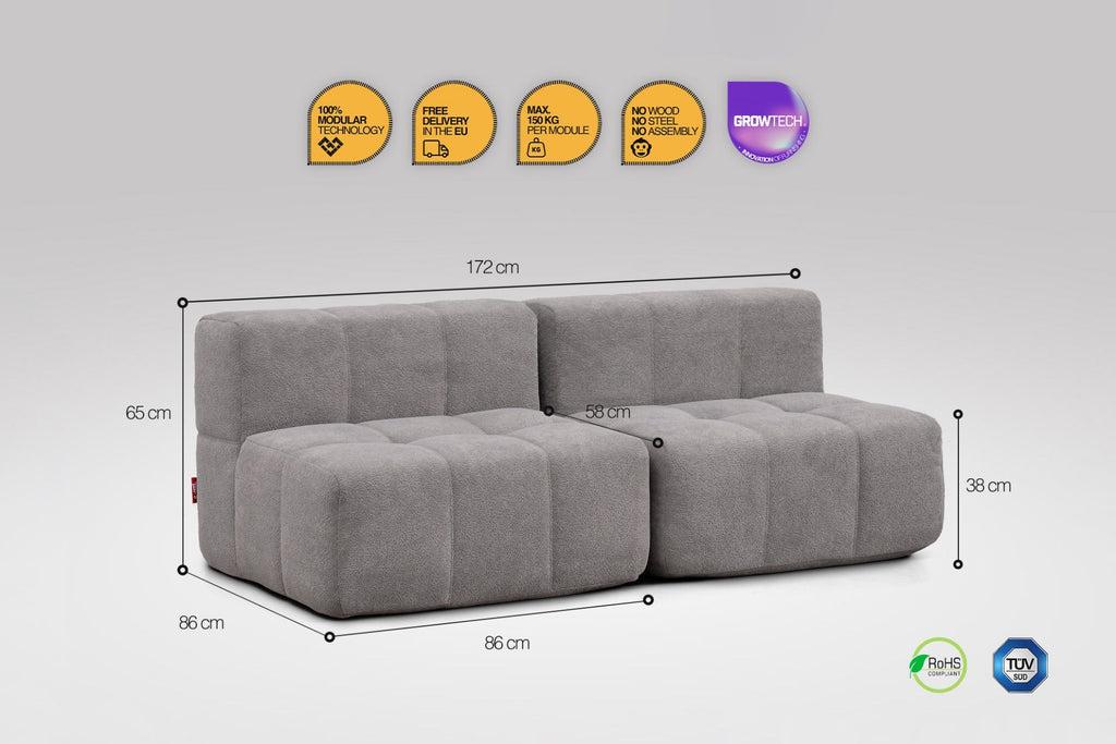 2 Teiliges Modulares Sofa – Grau-2