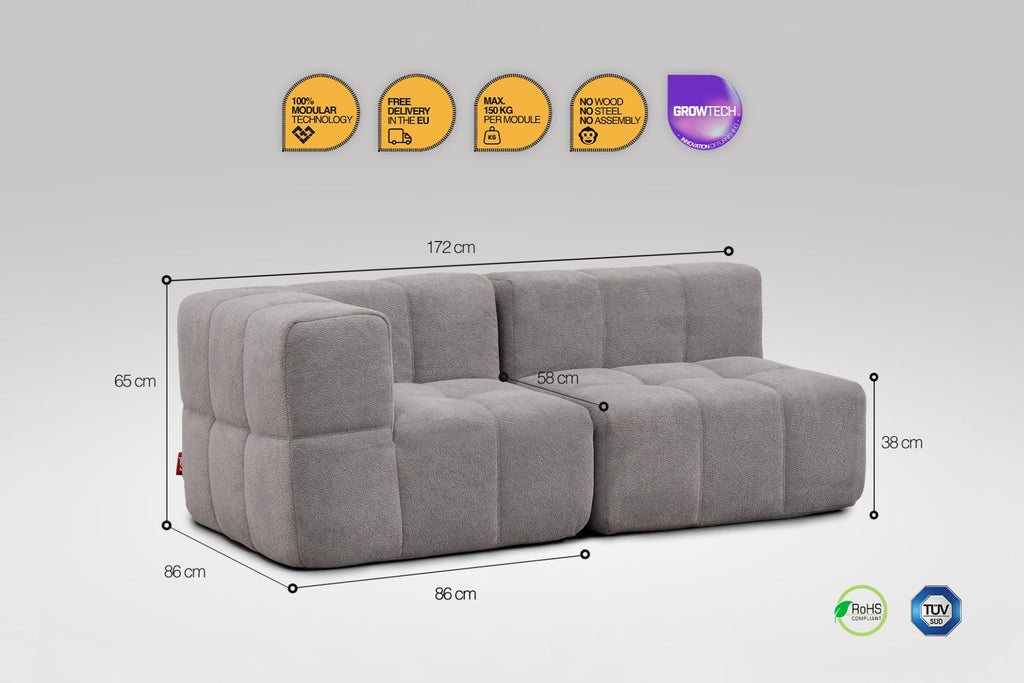2 Teiliges Modulares Sofa – Grau-2