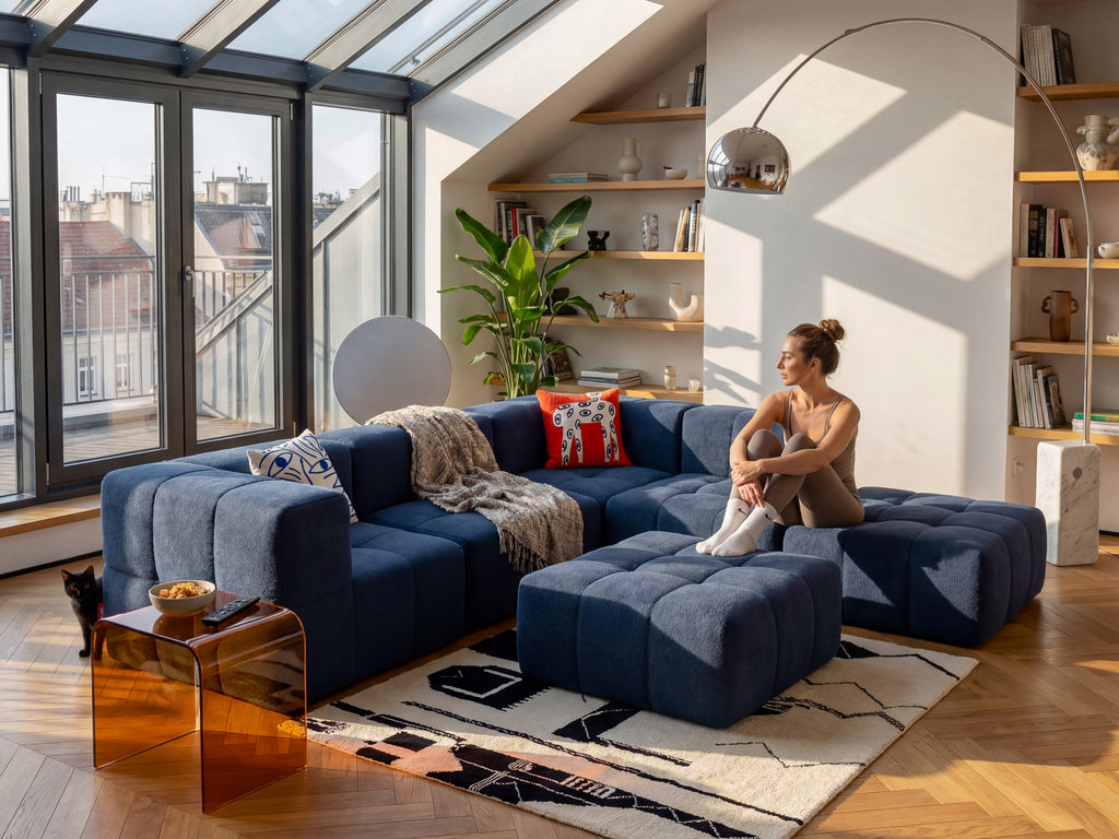 3 Teiliges Modulares Sofa – Blau-3