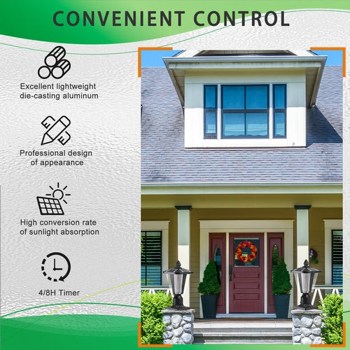 15'(H) Solar Powered Outdoor Lantern, Modern Garden Light with LED for