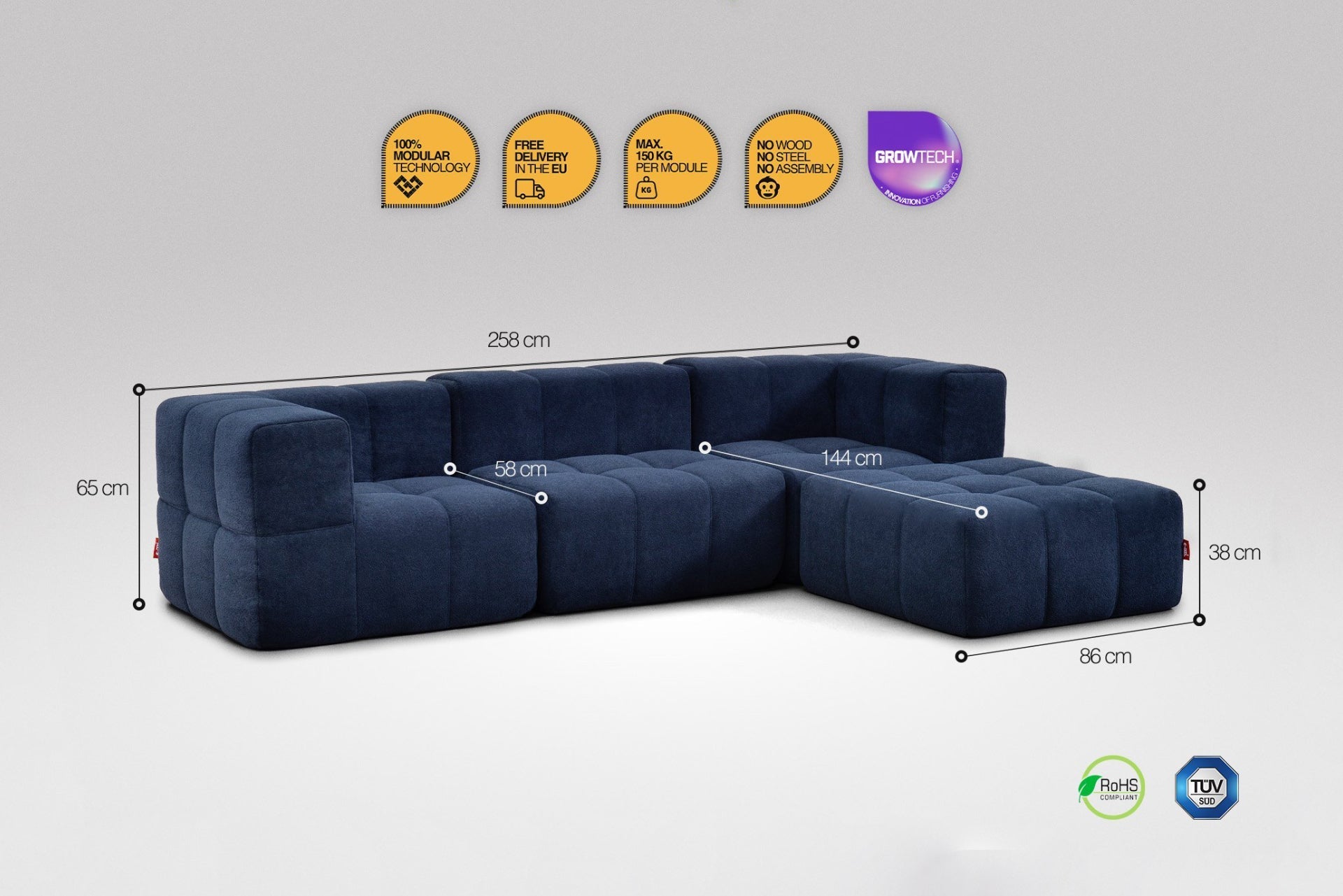 4 Teiliges Modulares Sofa – Blau
