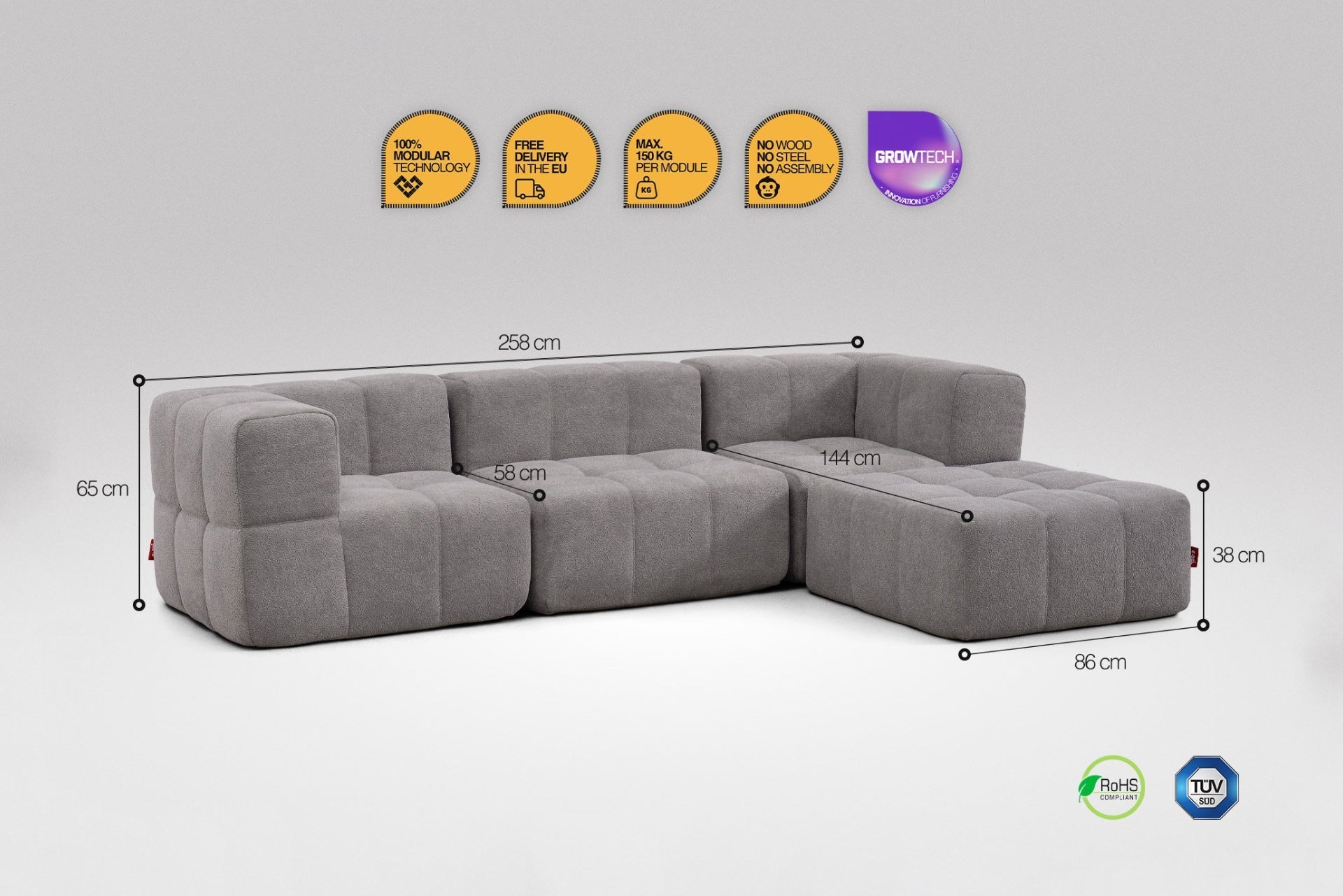 4 Teiliges Modulares Sofa – Grau-2