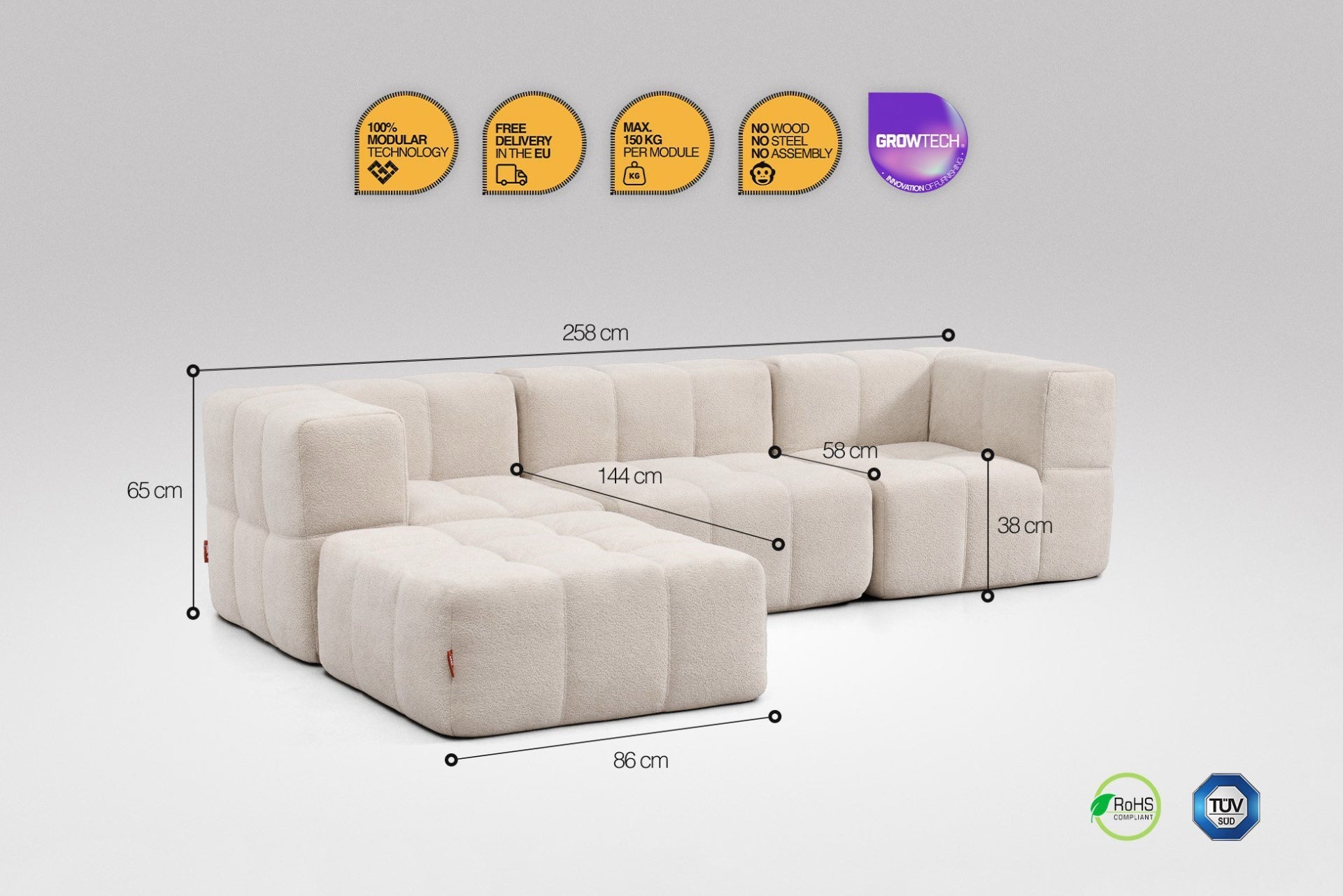 4 Teiliges Modulares Sofa – Beige-2