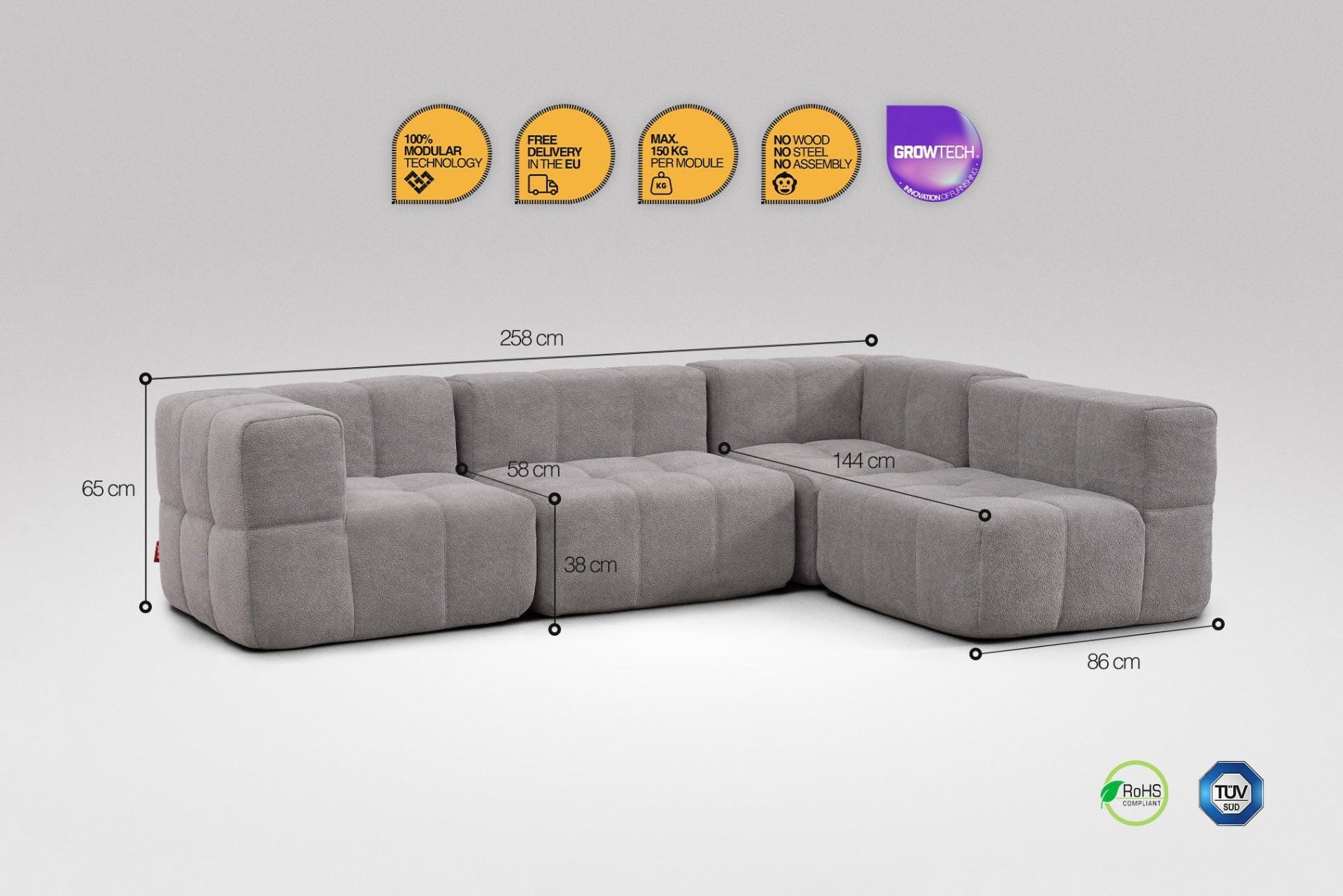 4 Teiliges Modulares Sofa – Grau-1