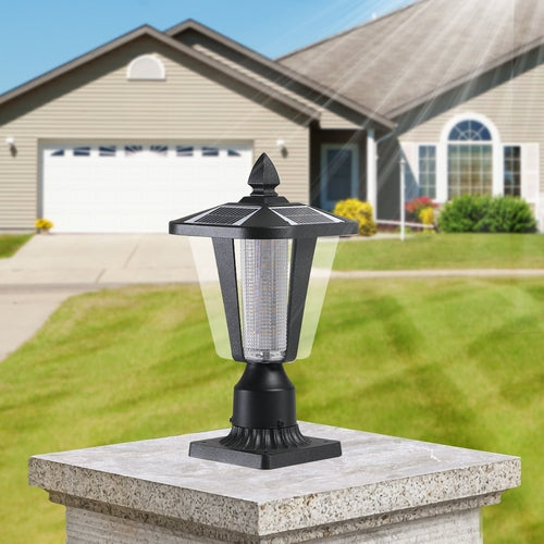 15'(H) Solar Powered Outdoor Lantern, Modern Garden Light with LED for
