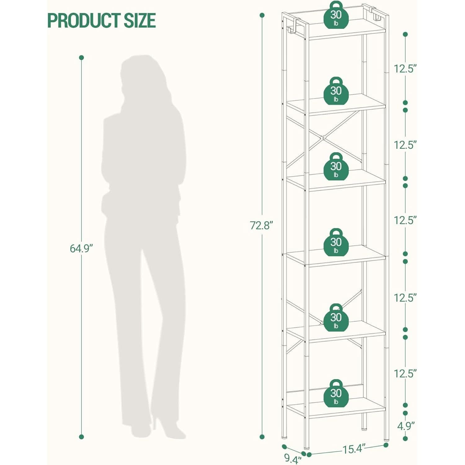 6 Tier White Industrial Bookshelf For Home Office Living Room