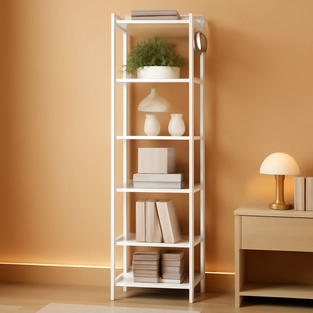 6 Tier White Industrial Bookshelf For Home Office Living Room