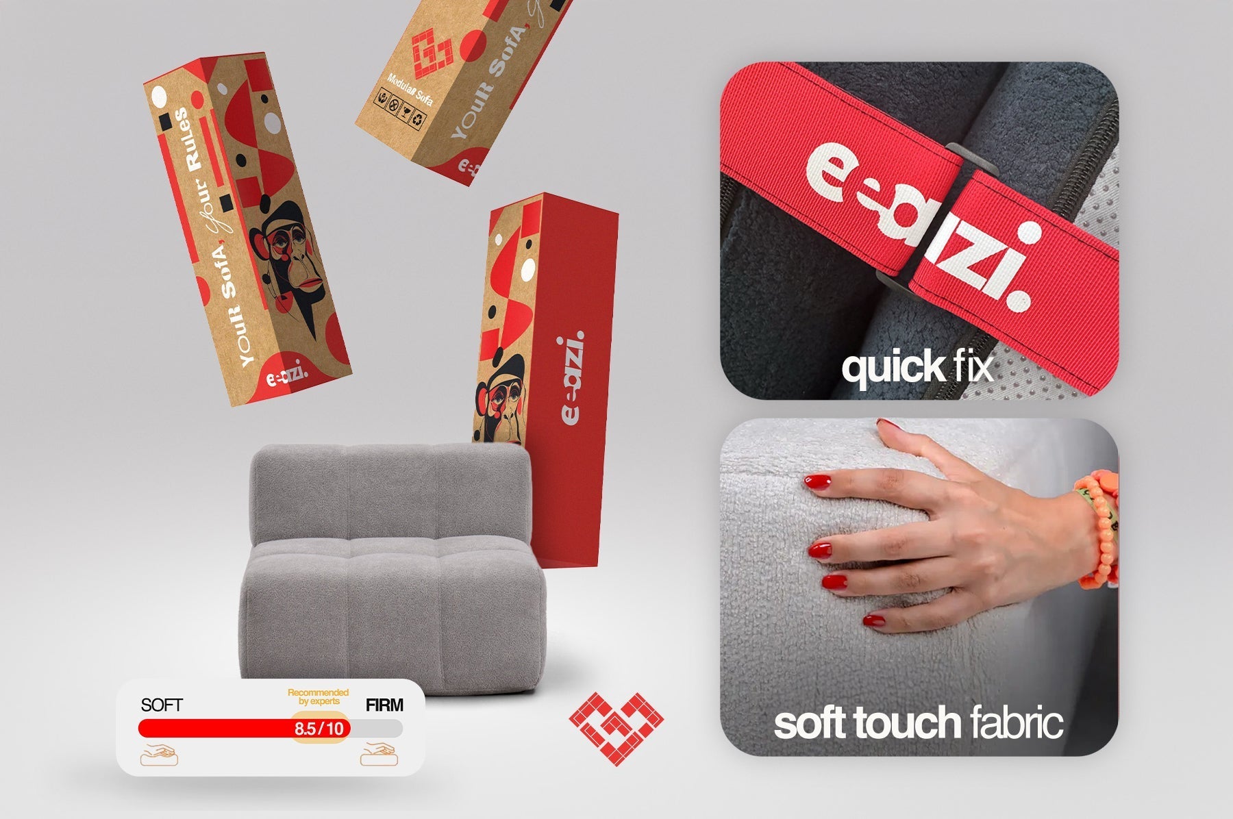 3 Teiliges Modulares Sofa – Blau-2