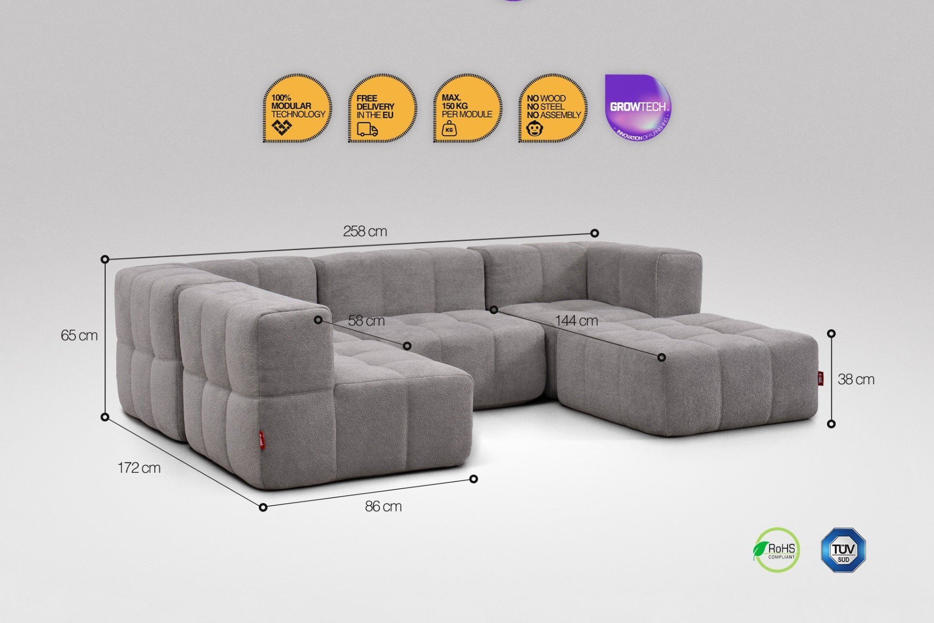 5 Teiliges Modulares Sofa – Grau-2