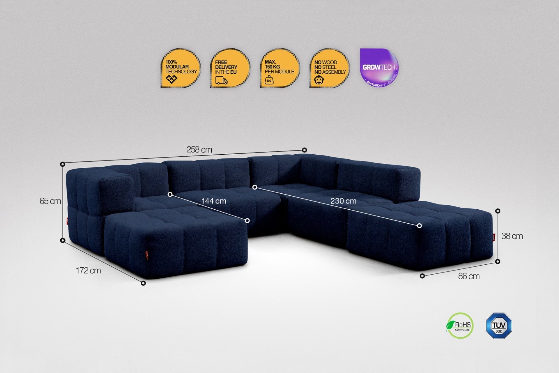 6 Teiliges Modulares Sofa – Blau-2