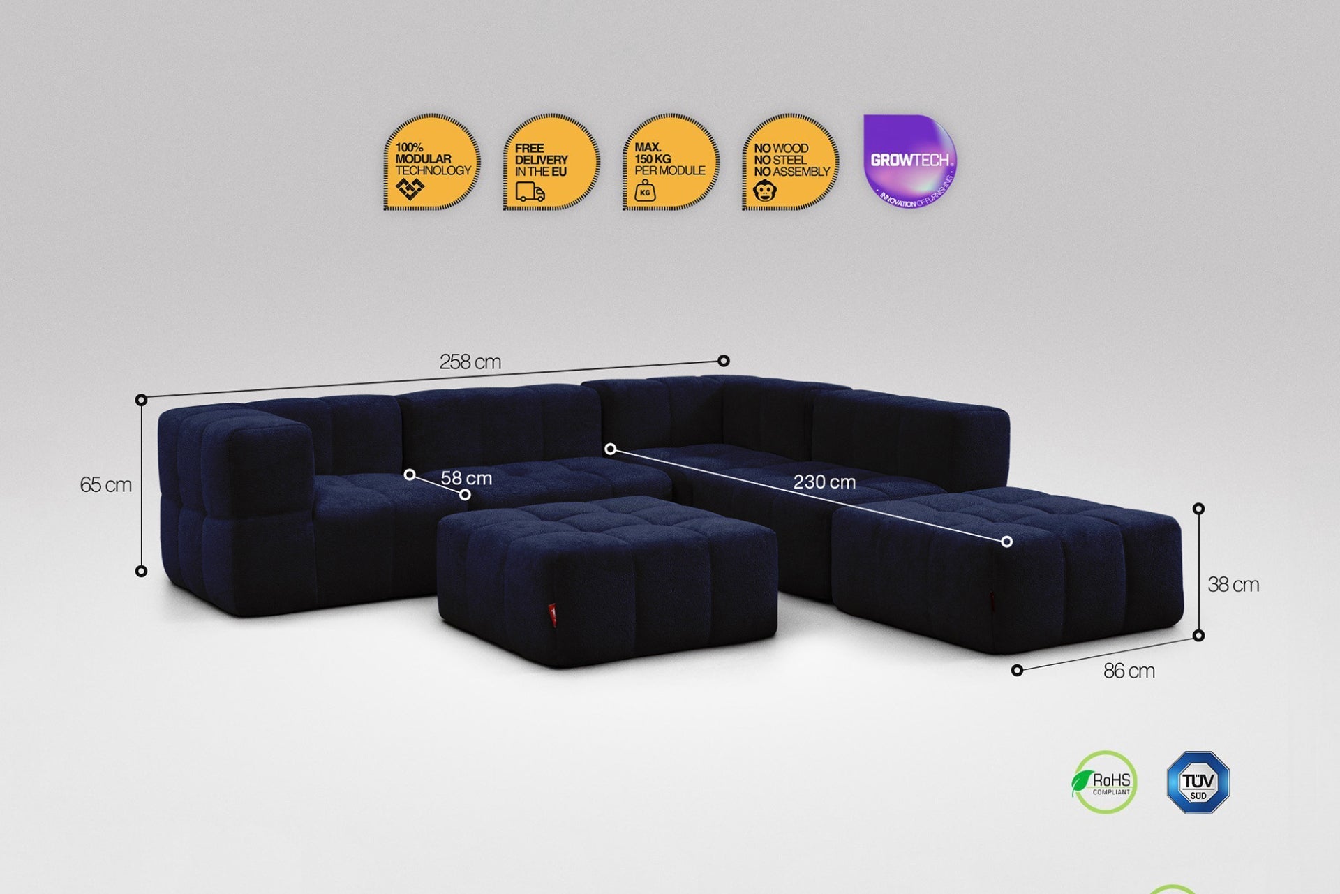 6 Teiliges Modulares Sofa – Blau