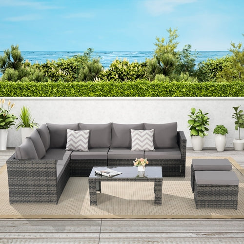 6 Piece Outdoor Patio Furniture Set, All Weather Wicker Rattan Outdoor