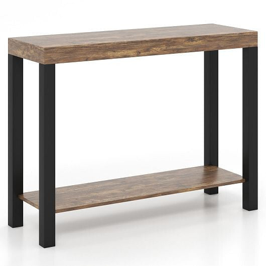 2-Tier Home Bar Table with Open Shelves and Storage for Home Kitchen Living Room Pub-Rustic Brown