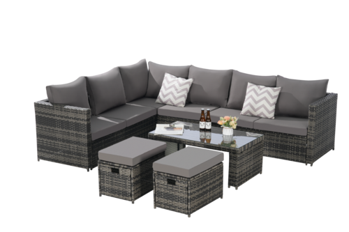 6 Piece Outdoor Patio Furniture Set, All Weather Wicker Rattan Outdoor